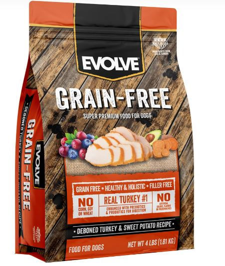 Evolve perro libre de granos sabor pavo