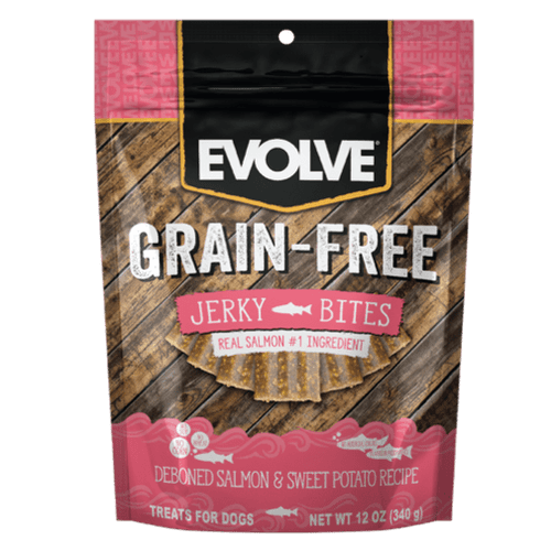 Evolve perro snacks libre de granos jerky salmón