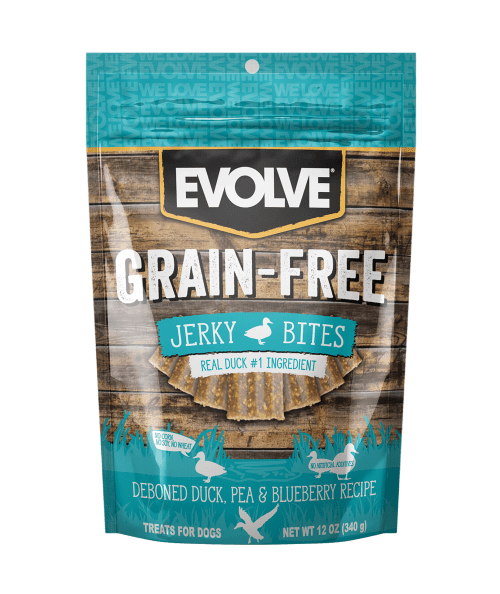 Evolve perro snacks libre de granos sabor a pato