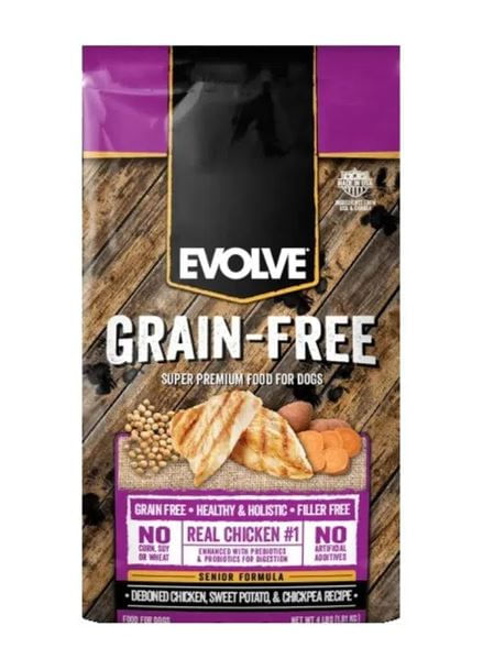 Evolve libre de granos para perros senior. Pollo