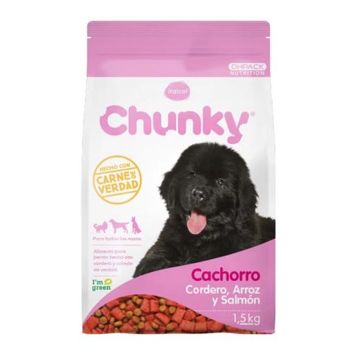 Chunky de cordero, arroz  y salmón para cachorros