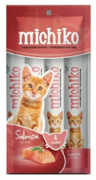 Michiko 4 sobres de salmón | Snack cremoso y nutritivo para gatos