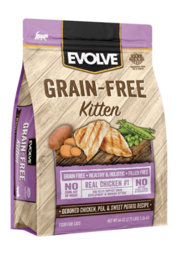 Evolve libre de granos para gatos cachorros. Sabor a pollo